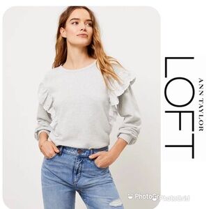 LOFT Women's Light Gray Ruffle Sweatshirt